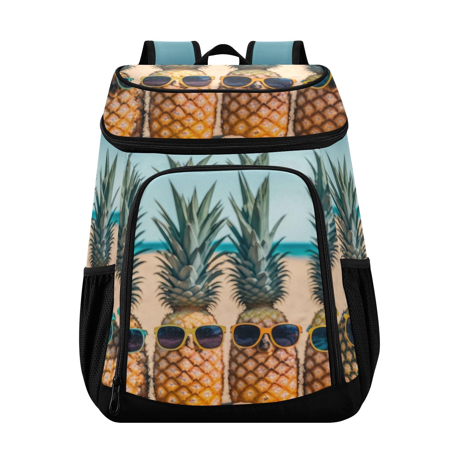 ZENWAWA Insulated Cooler Backpack Cool Summer Pineapple, Leakproof Lightweight 36 Cans Beach Backpack for Camping Picnic Hiking 13×7.9×16.9 in