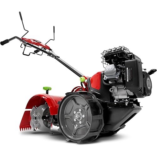 EARTHQUAKE 31285 Pioneer Dual Direction Rear Tine Tiller with Instant Reverse, Airless Wheels, 17" Width, 11" Tilling Depth, 99cc 4-Cycle Viper Engine, Black/Red