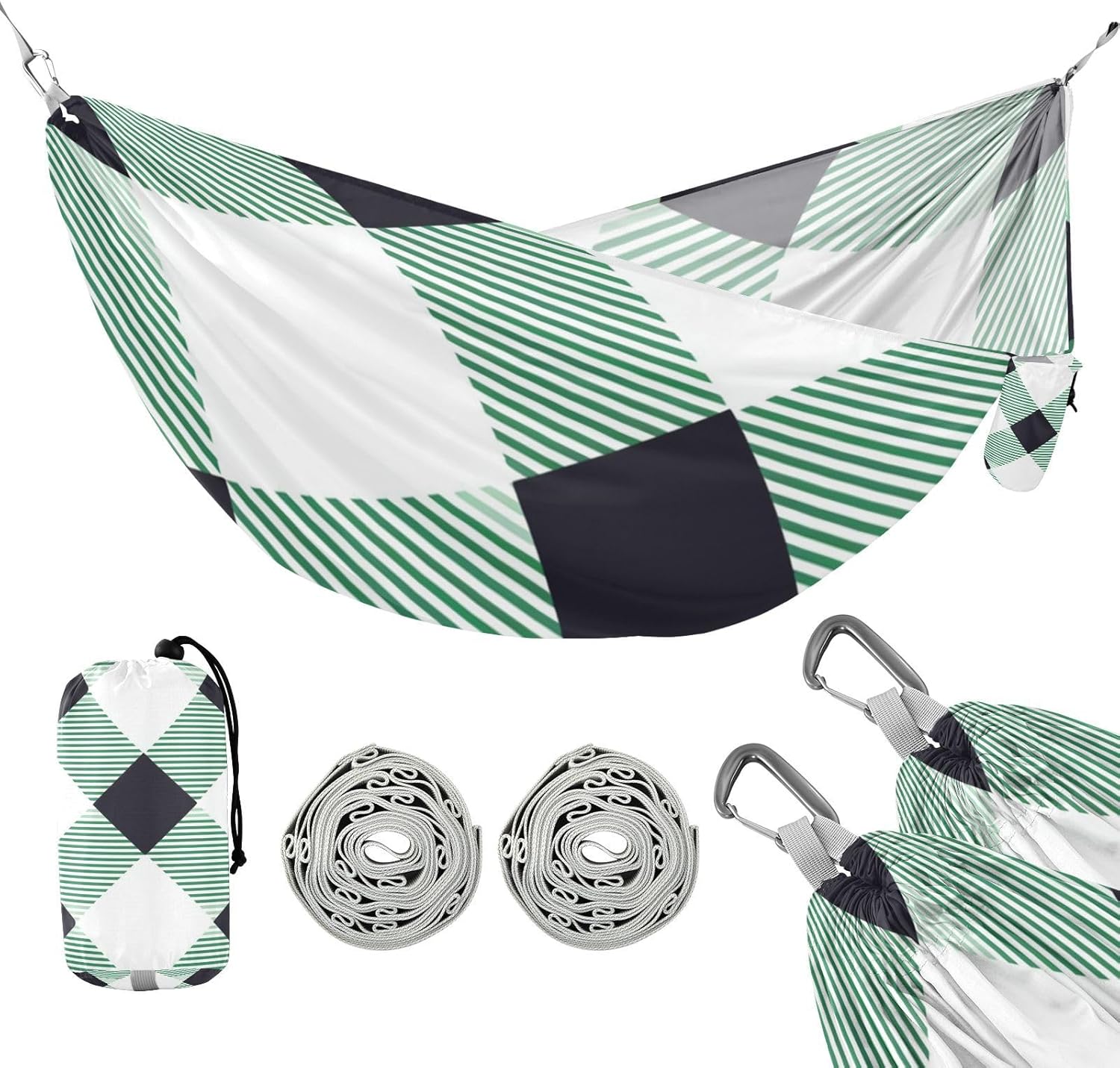 Black Green Buffalo Plaid 330lb Capacity Camping Hammock Tree Hammock for Outside Camping Essentials Base para hamaca