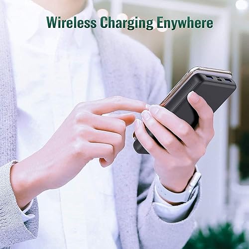 Miniatura 7 de Cargador portátil inalámbrico, 26800 mAh, 10 W, carga inalámbrica rápida, 18 W, PD QC 3.0, cargador de batería externa, 4 salidas y entrada dual,