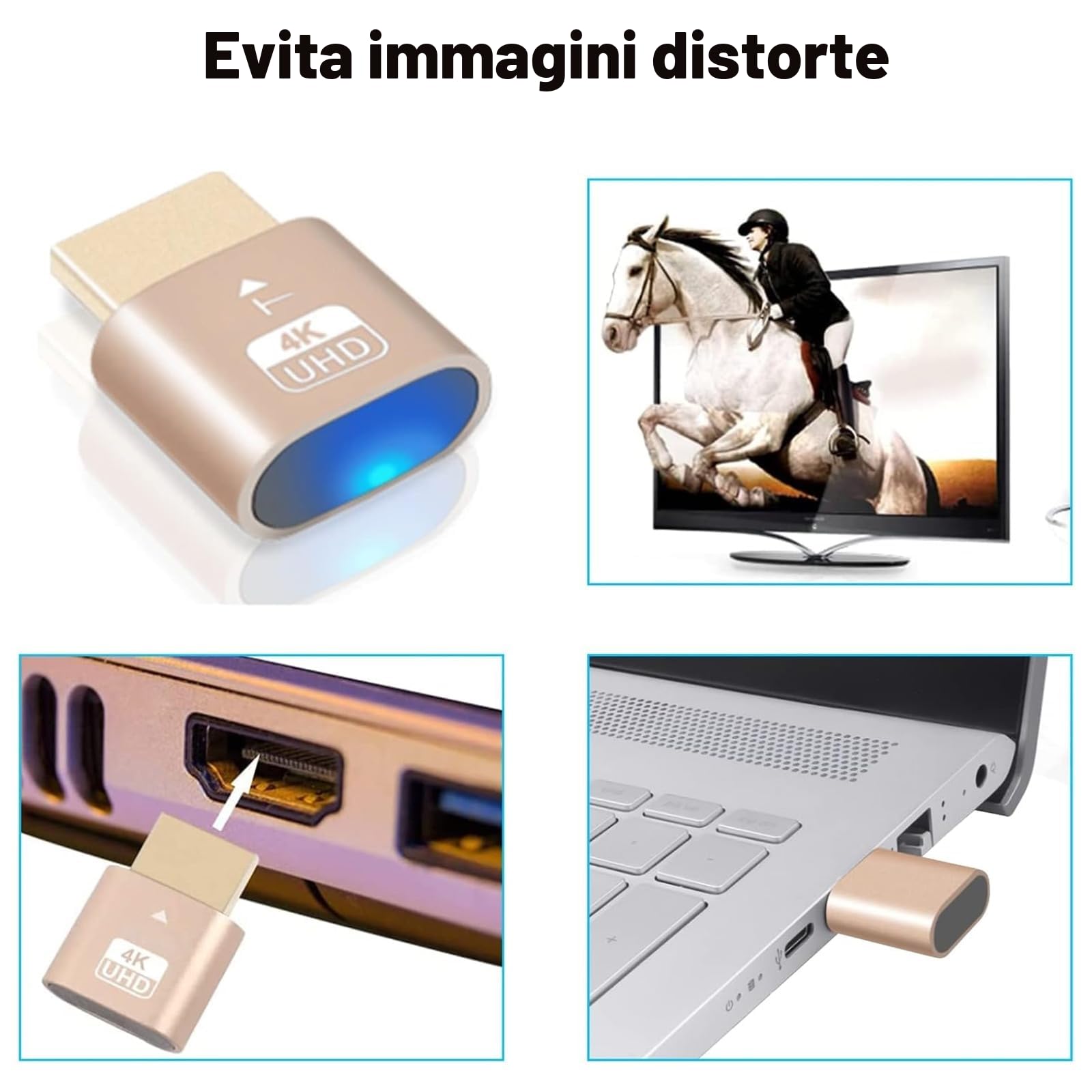 3PCS 4K Dummy Plug emulatore display monitor virtuale ad alta risoluzione, adattatore display headless di nuova generazione Supporta fino a 3840x2160@60Hz, 1080@120Hz DVI EDID Emulator