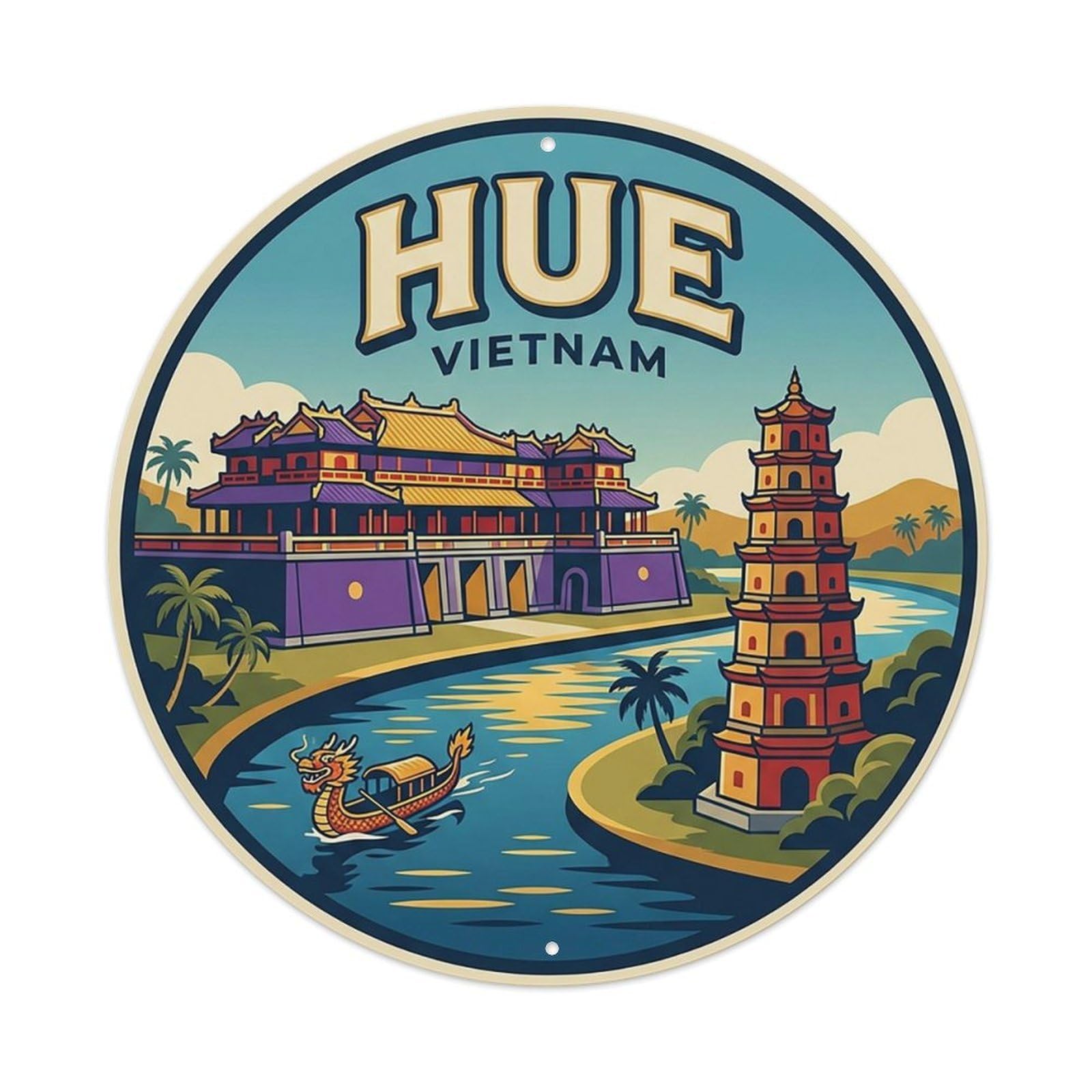 Vietnam Retro Travel Hue Vintage Metal Tin Sign Plaque Wall Decor for Cafe, Club Bar, Office, Garden Metal Poster 8x8Inch