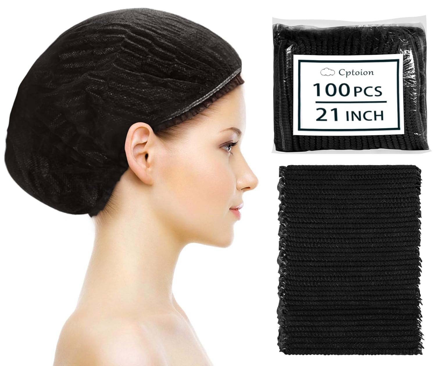 100 Pieces Non-Woven Hair Nets,Disposable Bouffant Caps,20 Inch Elastic Head Cover,Black Disposable Hair Nets,Hair Net for Food Service,Beauty Salon Cosmetics Spa Men & Women(Black)
