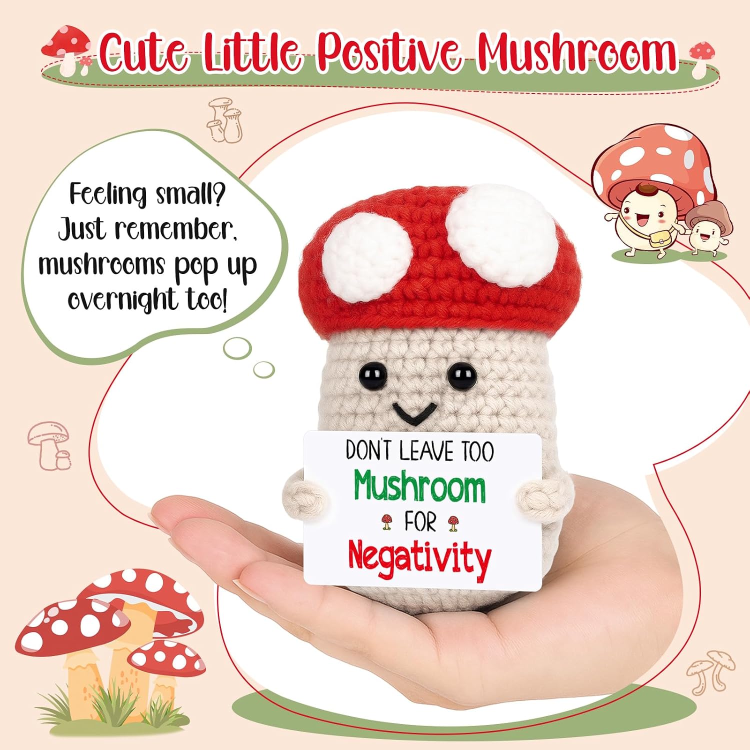 Agantree art Mushroom Decorations Inspirational Gifts for Birthday Her Him Positive Support Cheer Up Anxiety Relief Relaxation Negativity Crochet Gifts Women Men Friends Sister image 2