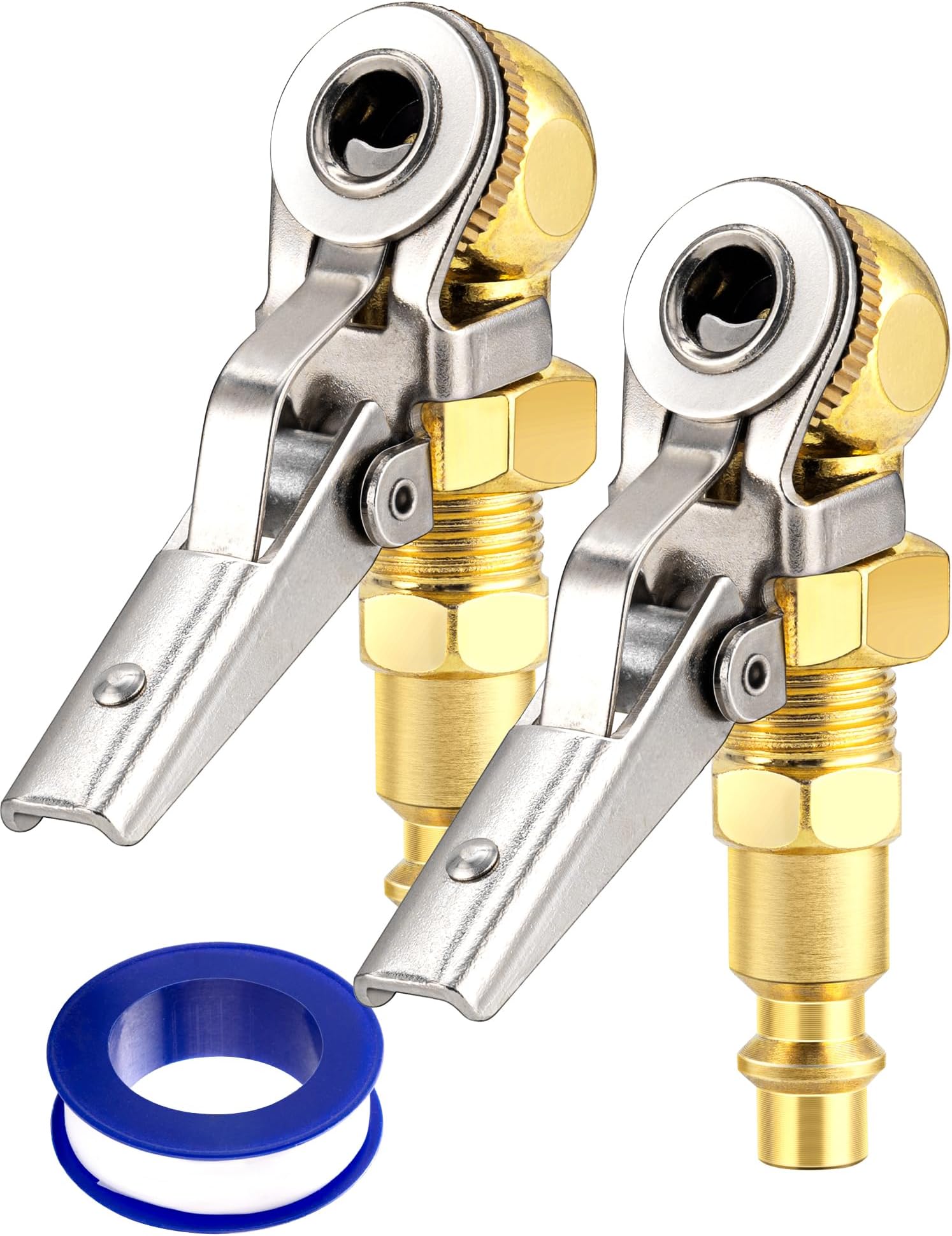 LUMITECO2-Pack 1/4 Inch Female NPT Closed Ball Tire Inflator with Clip, Locking Quick Connect, Clip-On Air Chucks for Truck RV Auto Car Air Compressor