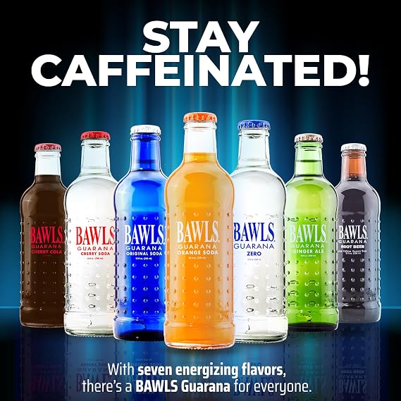BAWLS Guarana Mandarin Orange، BAWLS Guarana Drink، Guarana Soda، Guarana Fueled Soda for Energy، High Energy Caffeined Drink، 10oz 24 Pack Glass Bottles