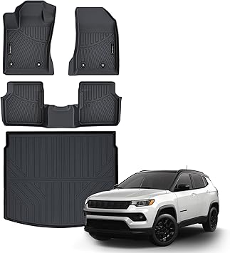 All Weather Floor Mat & Cargo Mat Fit for Jeep Compass 2026 2025 2024 2023 2022 2021 2020 2019 2018 2017 TPE Rubber Liners Compass Accessories All Season Guard Odorless Anti-Slip Liner Black