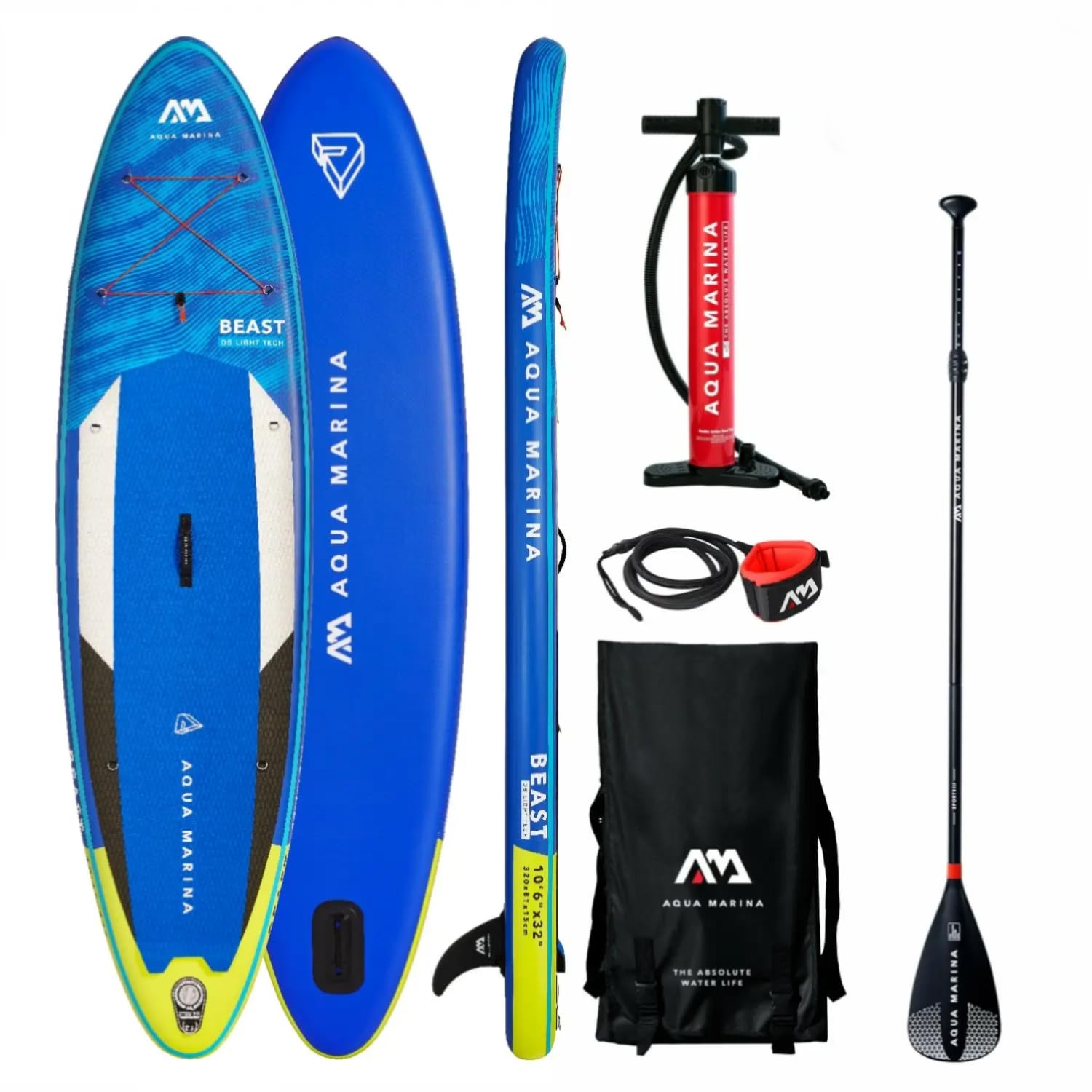 Aqua Marina Stand Up Paddle Beast 320x81cm | All-Around-Advanced ISUP | Inkl. Pumpe, Paddel, Mittelfinne, Sicherheitsleine & Zubehör | Perfekt für Anfänger & Fortgeschrittene