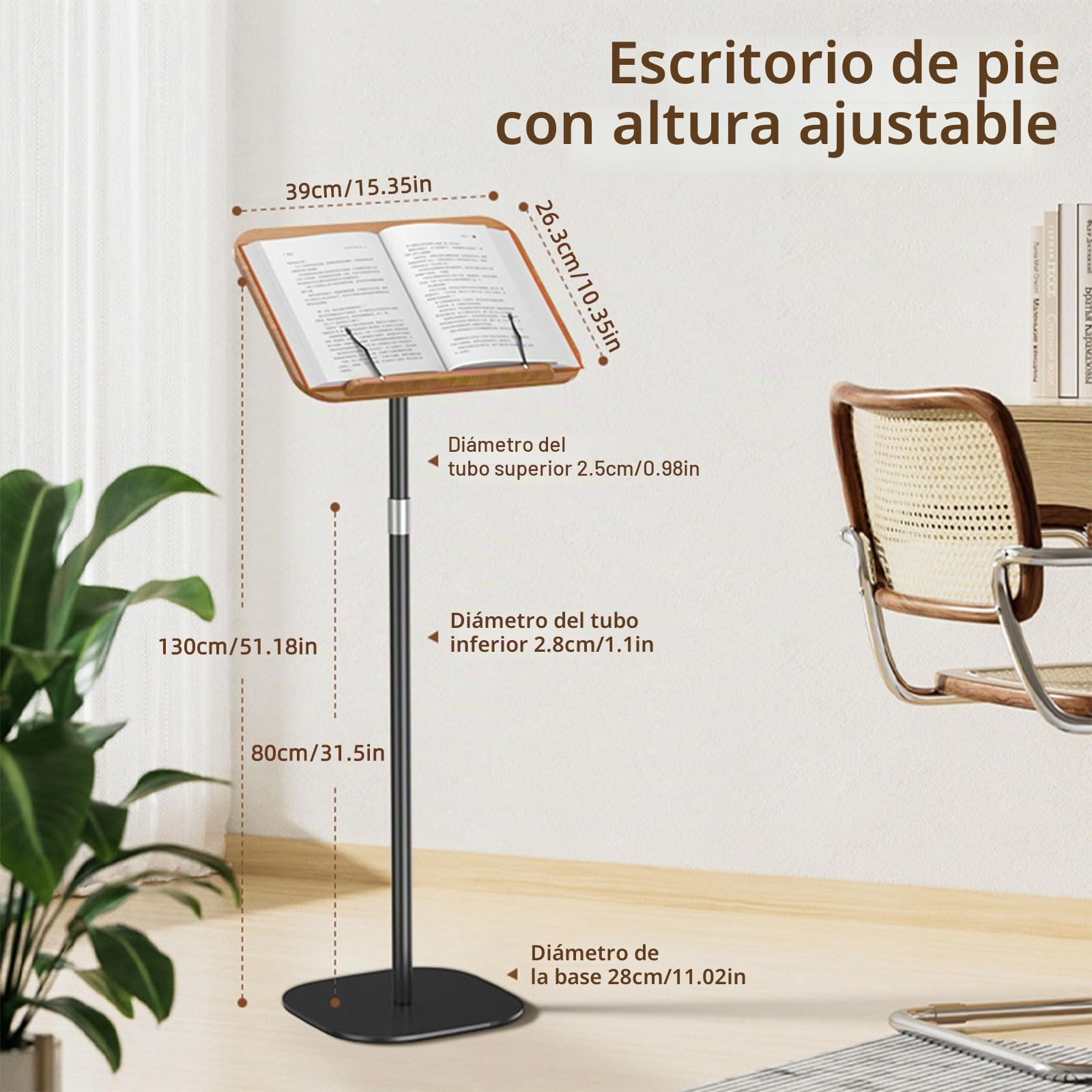 Escritorio de pie ajustable en altura 46 – 120 cm, soporte para portátil con ángulo ajustable, mesa auxiliar ajustable, escritorio móvil para estudios, soporte de podio portátil para escuela, oficina,