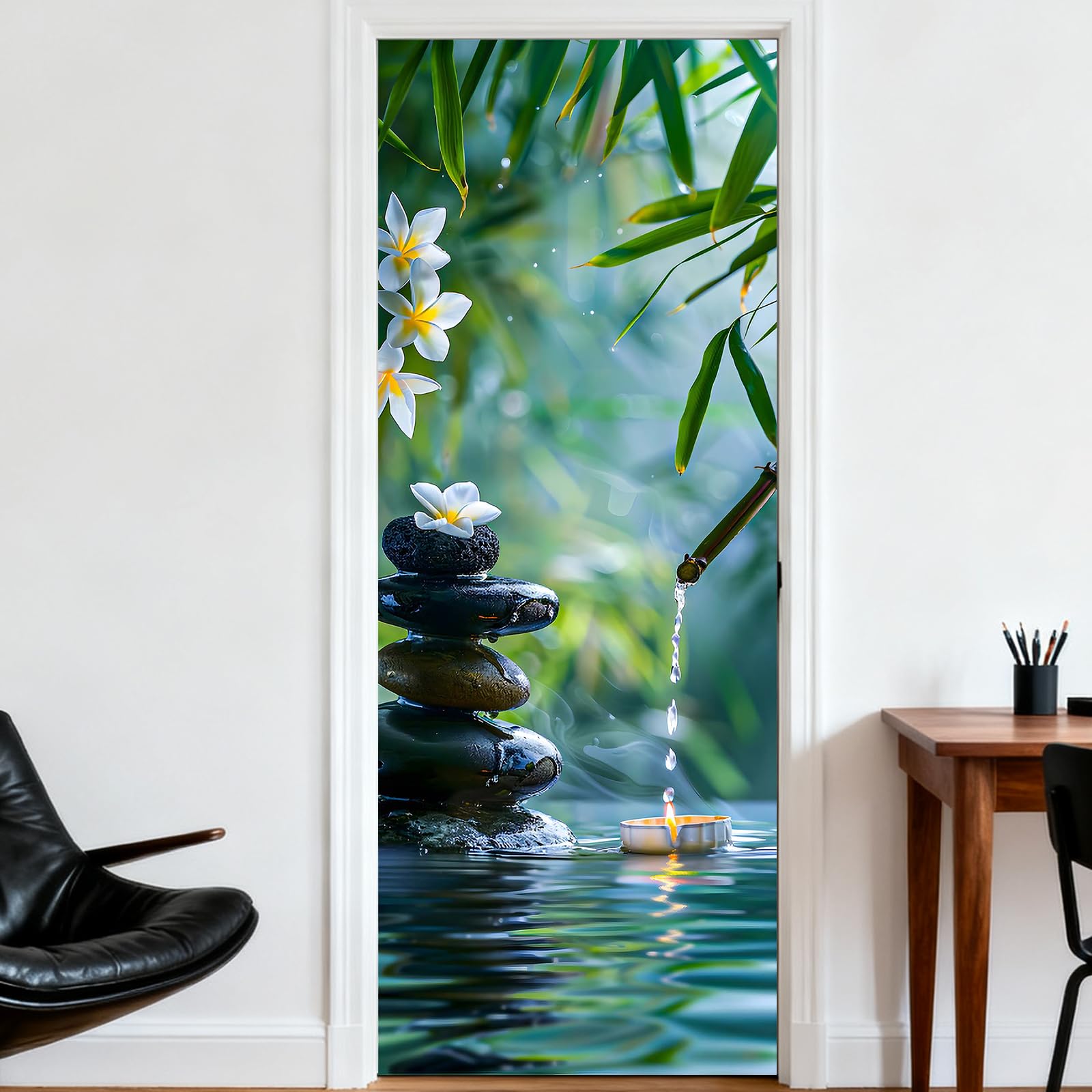 Nuxovilar Zen Stone Waterfall Door Sticker 30.3x78.7 Inches PVC