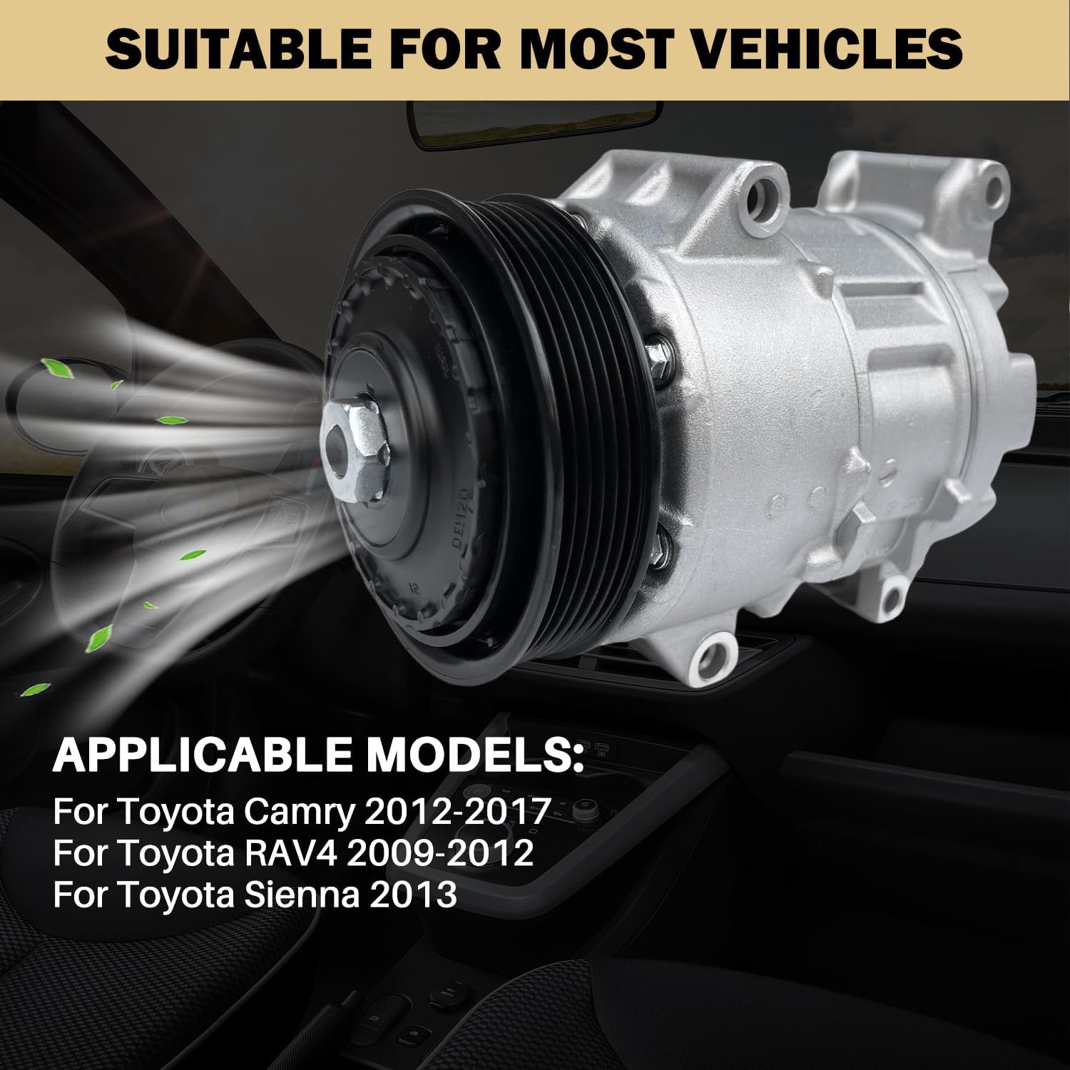 Air Conditioner AC Compressor Fits for Toyota RAV4 2.5L 2009-2012, for Toyota Camry 2.5L 2012-2017, with A/C Clutch, CO11303C AC Compressor, Replaces 8831008080, 8831008081, 8831008082