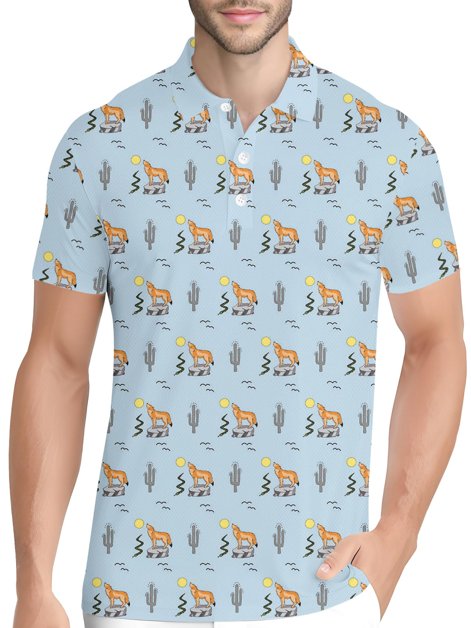 PAGYMO Golf Shirts for Men Crazy Hawaiian Print Funny Mens Polo Shirt
