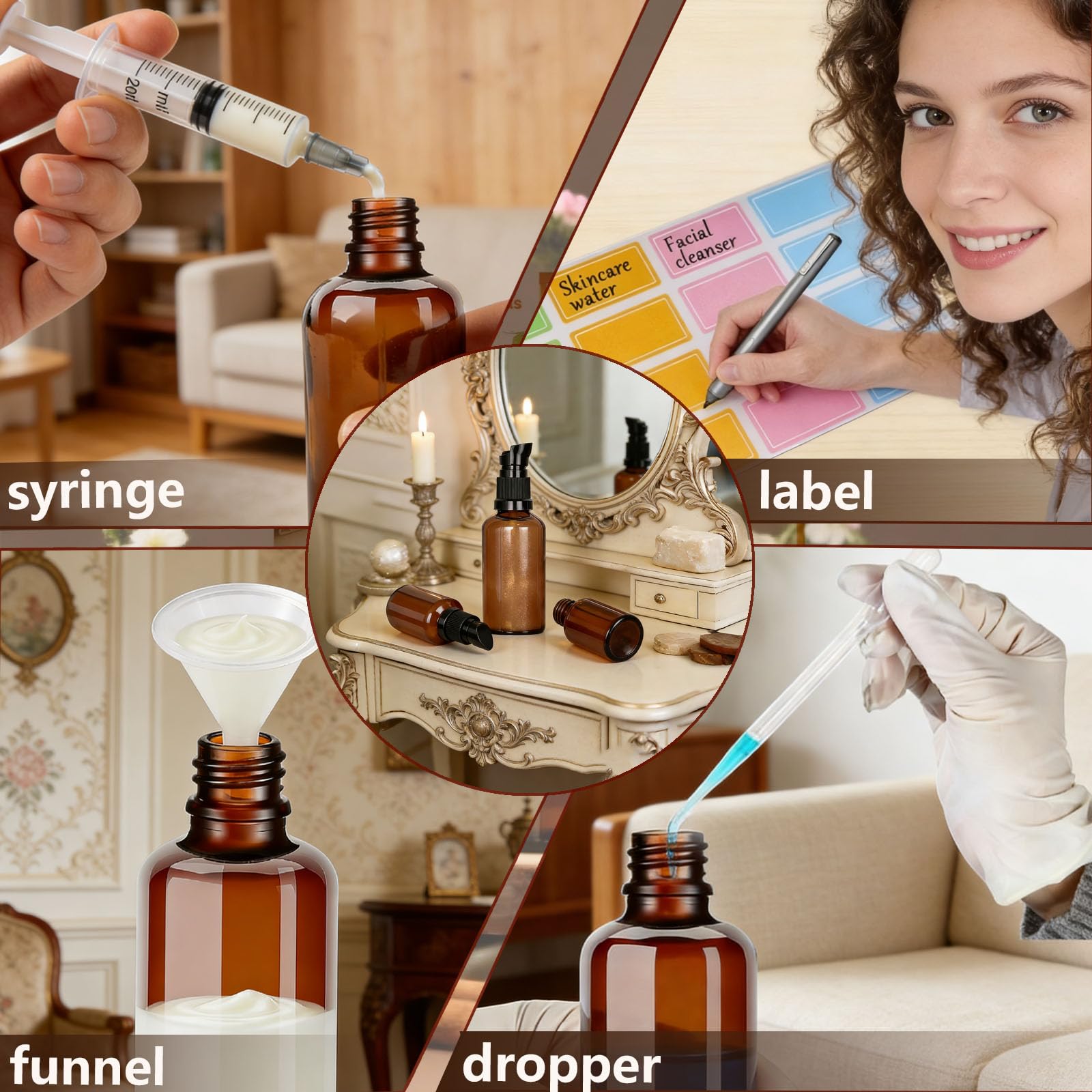10 pezzi 50 ml Flaconi Vuoti per Oli Essenziali, Flaconi Vuoti in Vetro Ambrata con Pompa, Vetro Marrone Bottiglie da Viaggio, Protezione UV, Ambra, per Cosmetici, Lozioni, Oli Essenziali
