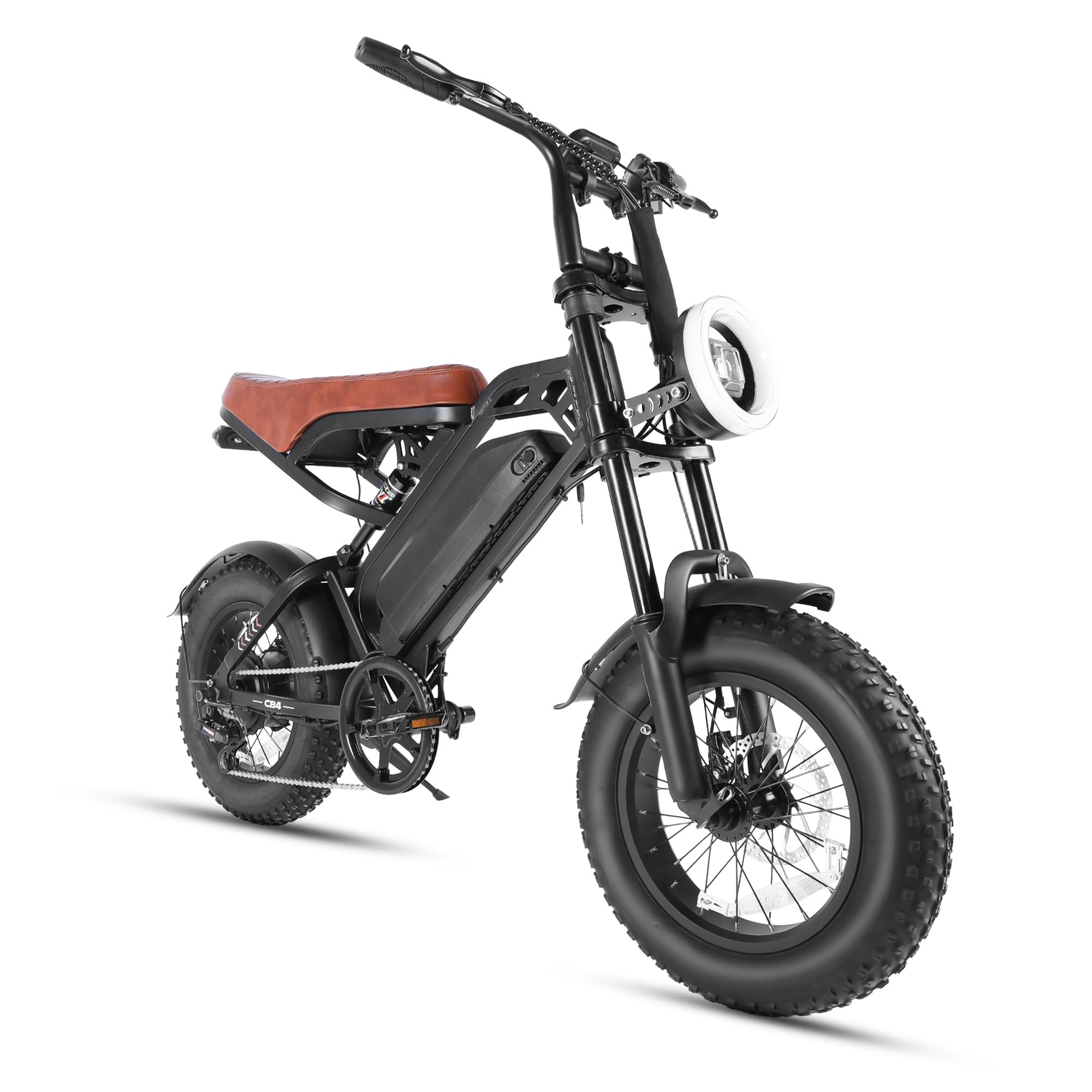 Générique CB4 Vélo Électrique Fat Bike 16 Pouces pour Adulte, Batterie 48V 10,4Ah, Moteur 250W, Double Suspension, Pneus 16×4.0", Selle Biplace, Écran LCD, Freins à Disque, Autonomie 50KM