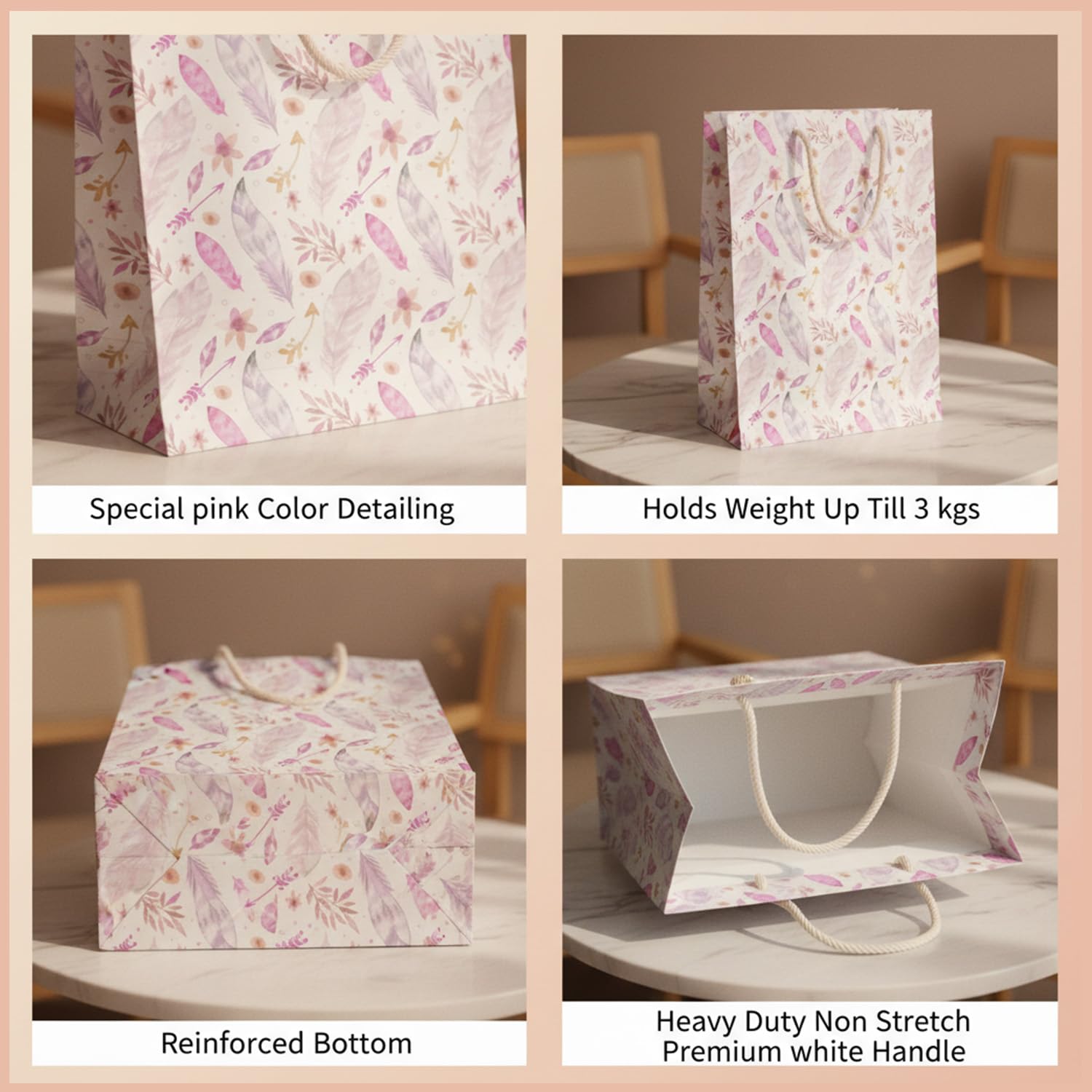 Prettykrafts Pink Gift Bags - Pack of 5 -6 Prettykrafts Pink Gift Bags - Pack of 5 -6