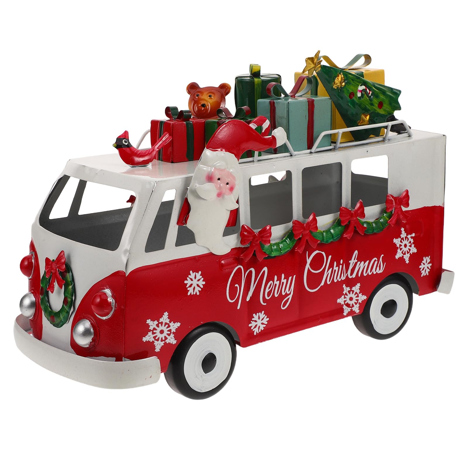 OUNONA Adorno navideño Vintage de autobús: Autobús de Regalos de Papá Noel de Metal - Centro de Mesa navideño para Escritorio, Estante, repisa, Ventana y decoración navideña del hogar.