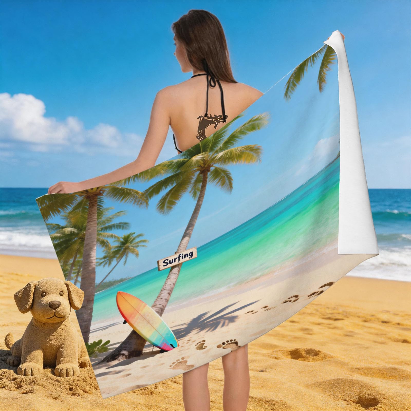 Leichong Men's Blue 3D Beach Beach Towel Microfiber Soft Quick Dry For Adults, Surfboard Bath Towel Lightweight Soft Absorbent For Travel Swimming Pool Sports, 75 X 150 Cm
