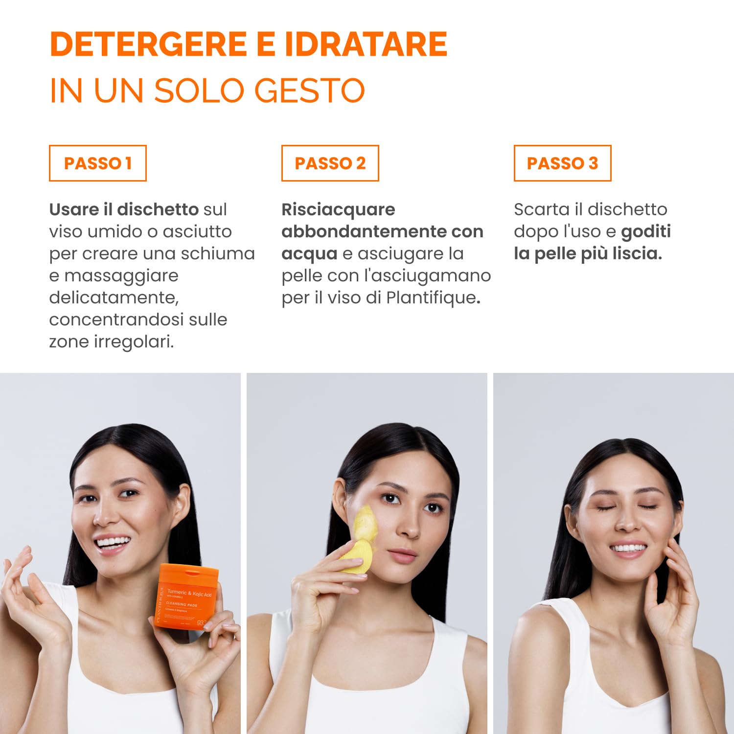 PLANTIFIQUE Dischetti Detergenti al Curcuma e Acido Kojico con Ceramidi, Niacinamide e Vitamina C – 60 Dischetti Esfolianti Viso per Macchie Scure e Iperpigmentazione – Skincare Kit Viso