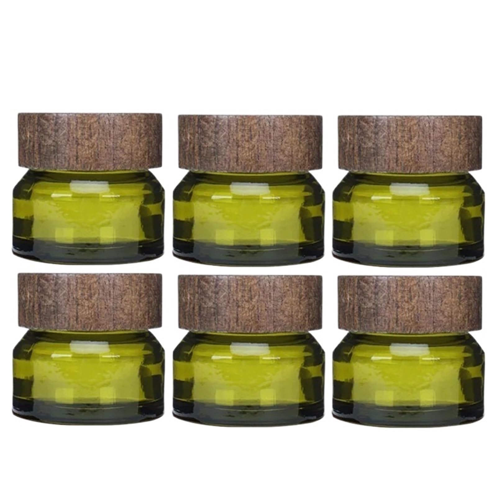 Face cream dispensing jar 6pcs Green Glass Cosmetics Jars With Wooden Cap For Lotion Cream Face Eye Foundation(6pcs 50ml)
