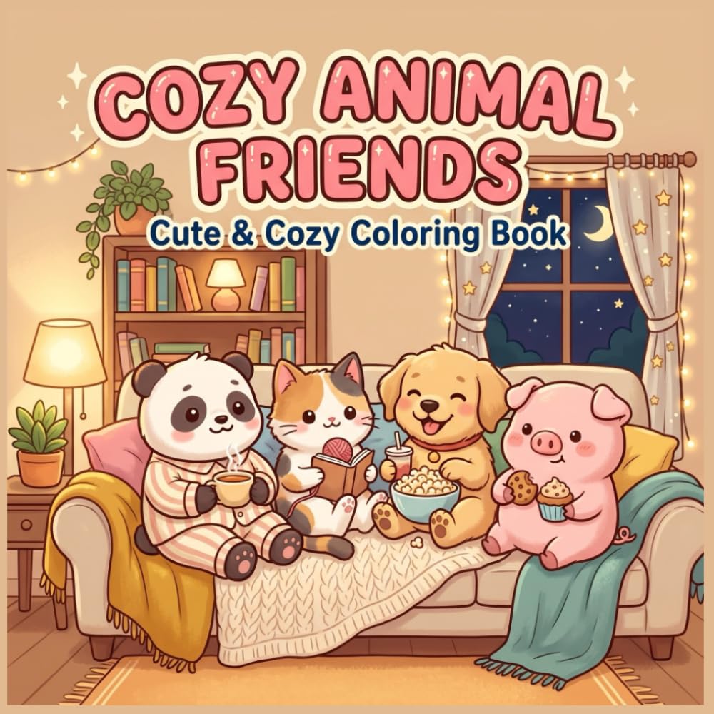 Cozy Animal Friends: Cute & Cozy Coloring Book for Kids & Adults | Relaxing Kawaii Animals, Stress Relief, Easy & Fun Designs
