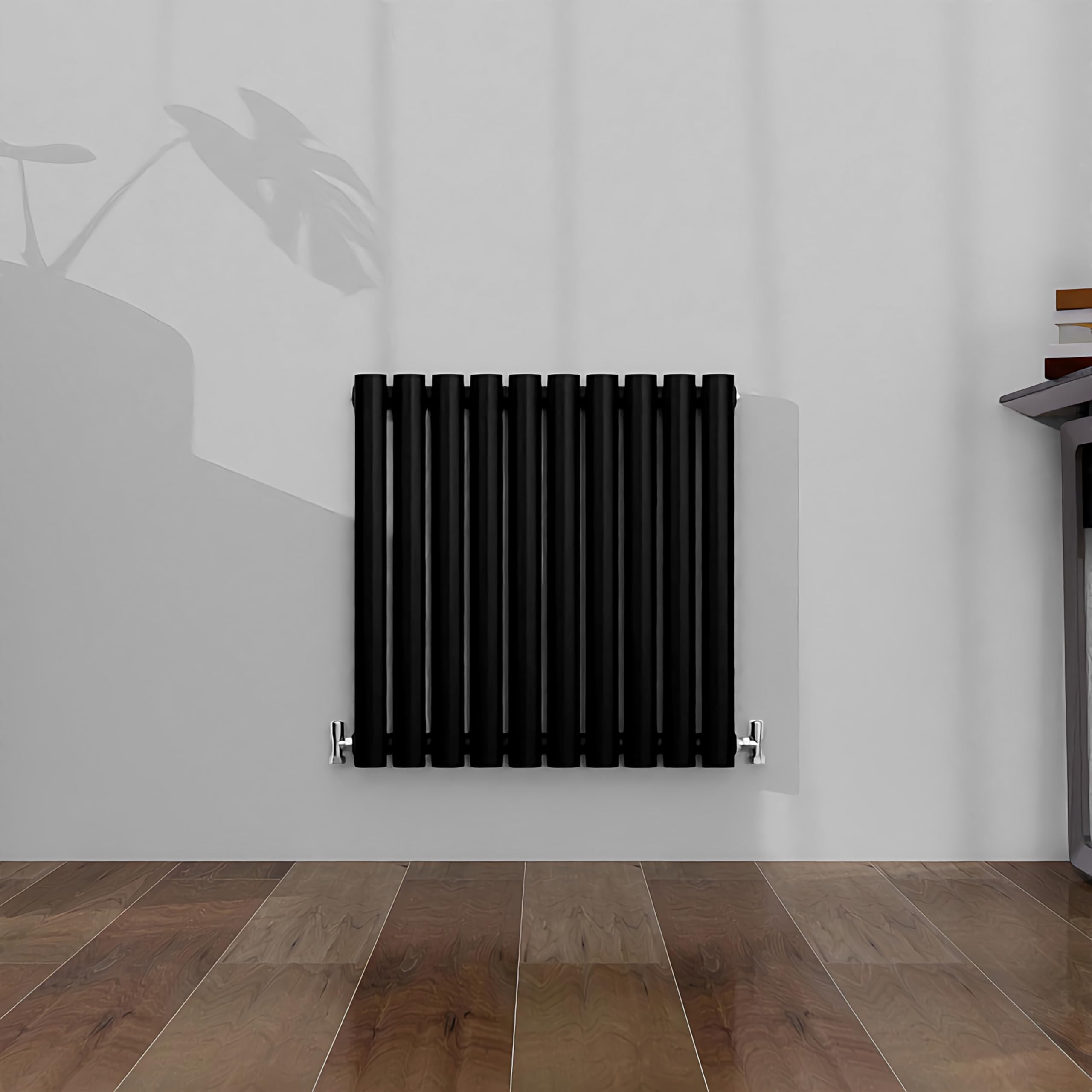 SLINE SANITARY Horizontal Oval Column Rradiator Bathroom Central Heating Black 600×590mm Single Panel Radiator