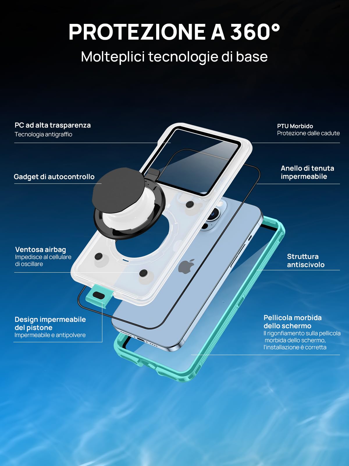 Custodia Impermeabile 15M Smartphone [Universale] IPX8 Cover Subacquea Professionale [Touchscreen Subacqueo] Asciutta Borsa per iPhone Samsung Galaxy Huawei XiaoMi Oppo Vivo 4.7-6.9'' Blu