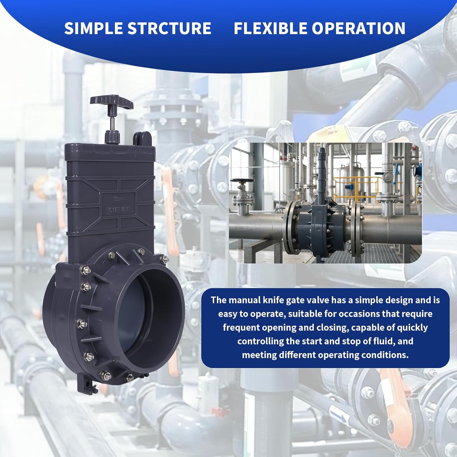 Generic 6 Inch PVC Gate Valve UPVC Waste Sewer Valves ABS Handle Stainless Steel Stem Sliding Gate Valve for Pipe Flow Regulation