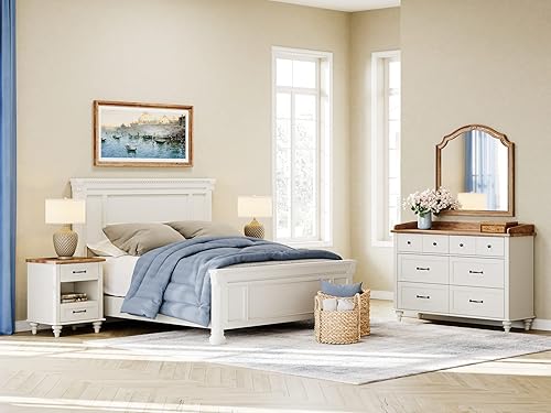 Miniatura 8 de WAMPAT Mesita de noche blanca con 2 cajones, mesa auxiliar de madera con estación de carga, mesa auxiliar moderna de mediados de siglo para