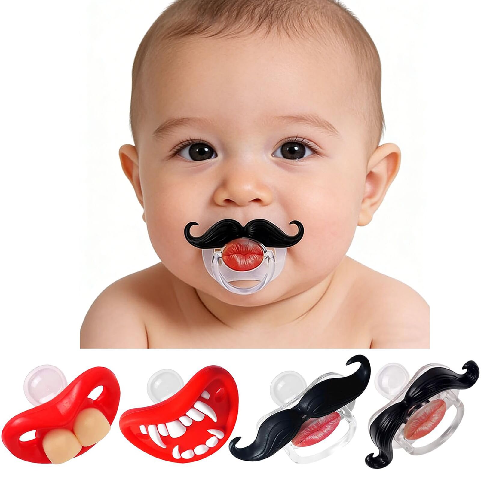 YAPROMO Funny Pacifiers for Babies, Cute Mustache Pacifier 0-6-18 Months, Infants Pacifiers for Toddlers, Funny Lips Pacifier for Boys and Girls, Baby Gift