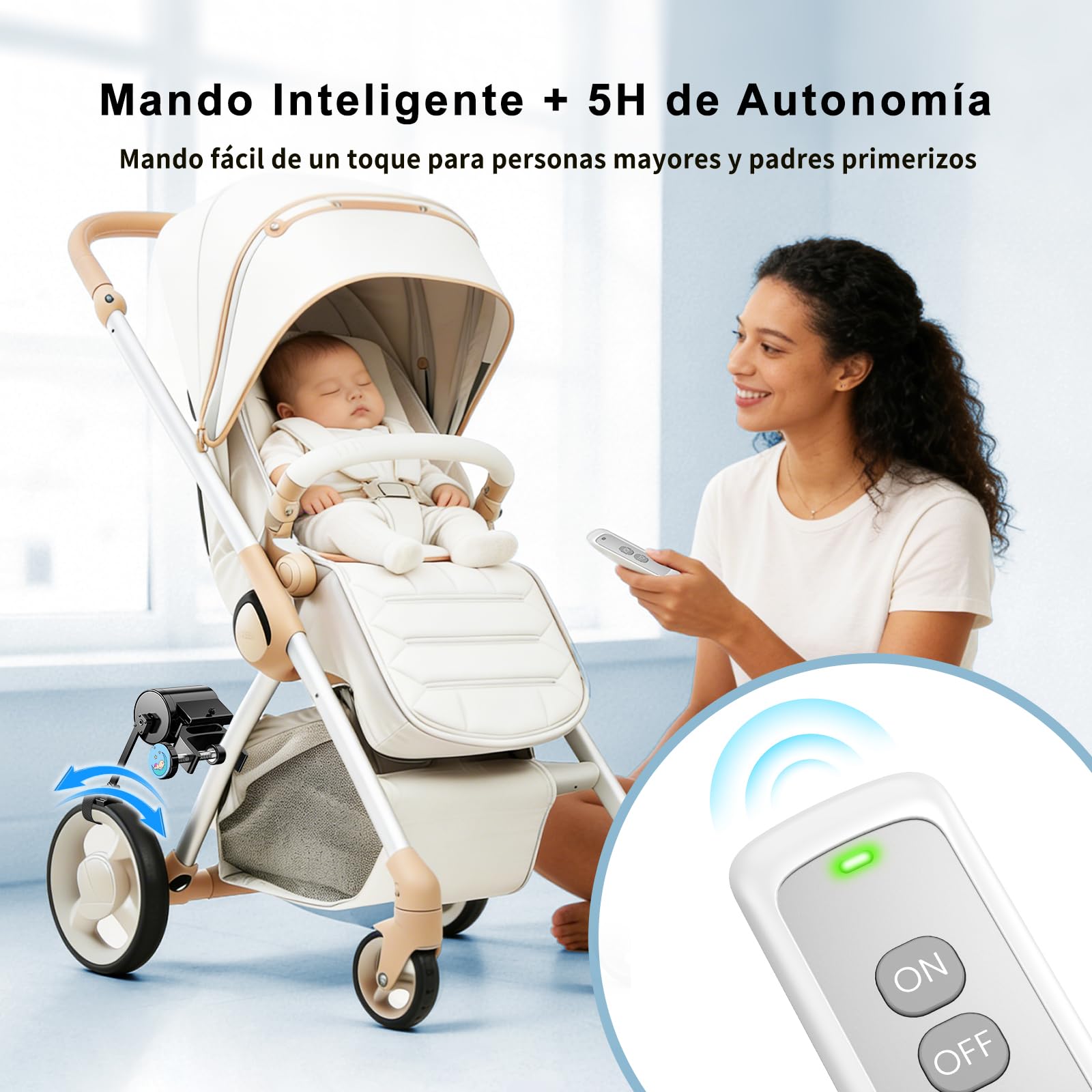 Baby Rocker Manos Libres, Deslizamiento en Curva, Instalación Sin Herramientas con Control Remoto, Mecedora Carro Bebe para Cochecitos y Sillas de Paseo (Negro)