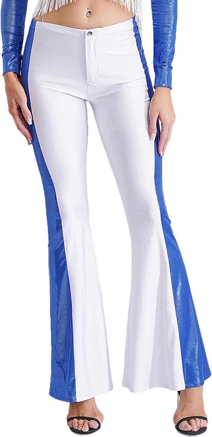 Linjinx Womens 70s Disco Pants Cowgirl Cheerleading Hippie Costume Party Rave Danc Bell Bottoms