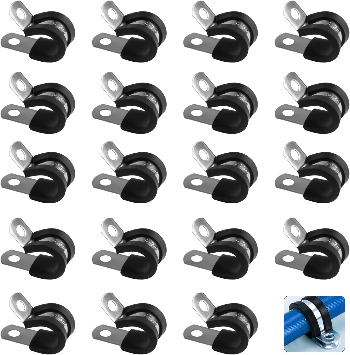 Stainless Steel Rubber Lined P Clips Assorted, 30 Pcs 13mm Hose Pipe ...