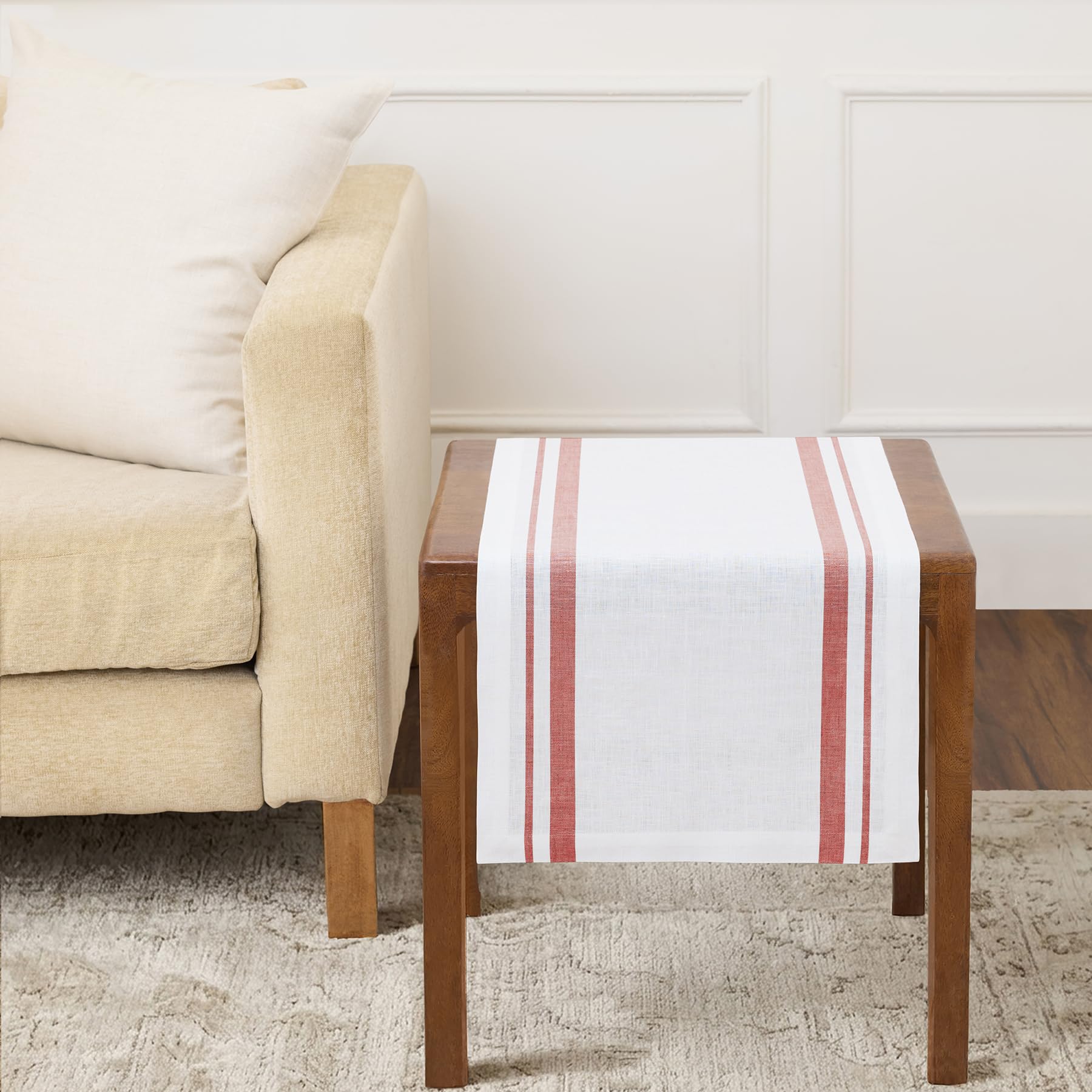 Solino Home Camino de mesa de lino a rayas francesas de 14 x 36 pulgadas, 100 % lino puro, rojo y blanco, lavable a máquina, camino de mesa de comedor de granja