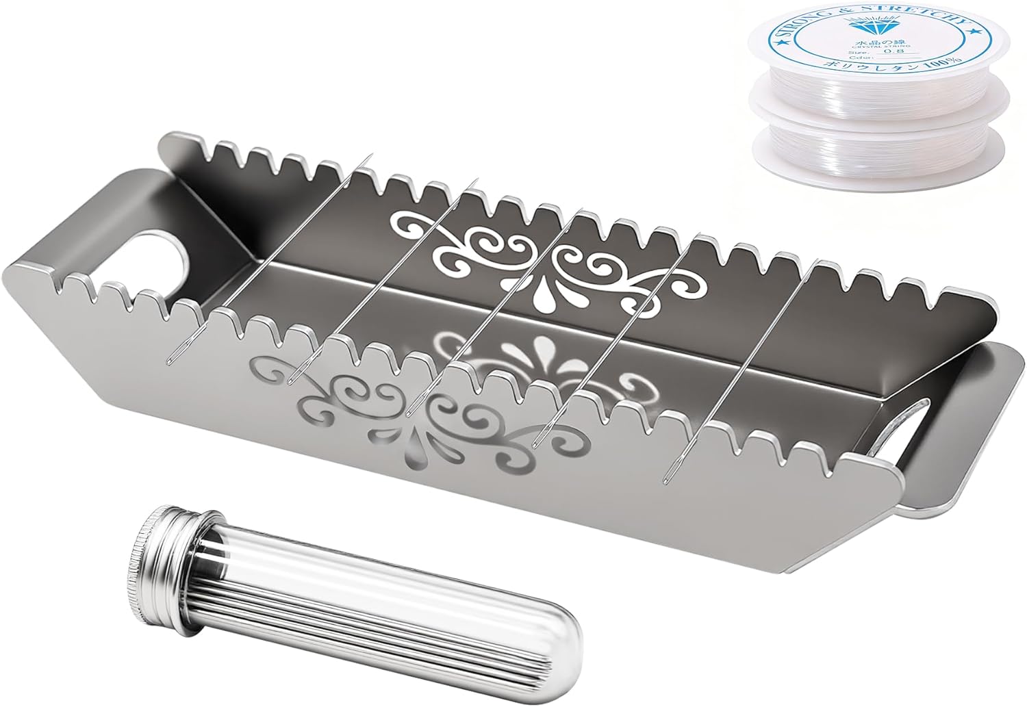 Sthmeyue Bead Baking Rack, Polymer Clay Tools, Clay Bead Drying Rack Jewelry Making Supplies（with 20 Pins & 2 Roll of Elastic Strings）