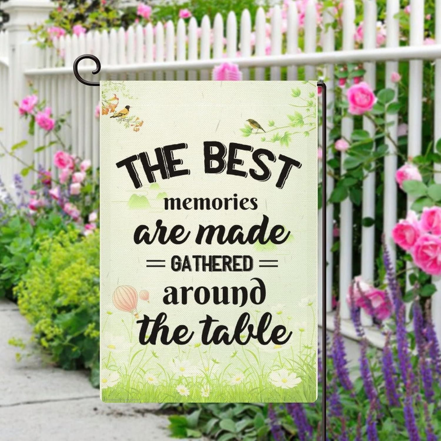 Garden Flag, The Best Memories Are Made Gathered Around The Table Vertical Double Sided Rustic Farmland Burlap Yard Lawn Outdoor Decor 28x40 Inch