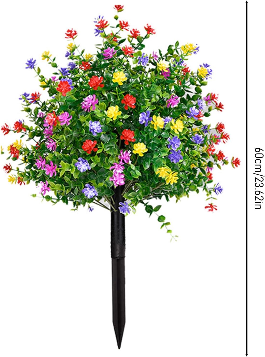 2Pcs Artificial Boxwood Topiary Ball Trees with Color Flowers for Outdoor with Ground Spike 23.62", UV Resistant Faux Greenery Shrubs, Fake Plants for Garden,Yard,Porch, Patio,Party Decor B 1pc