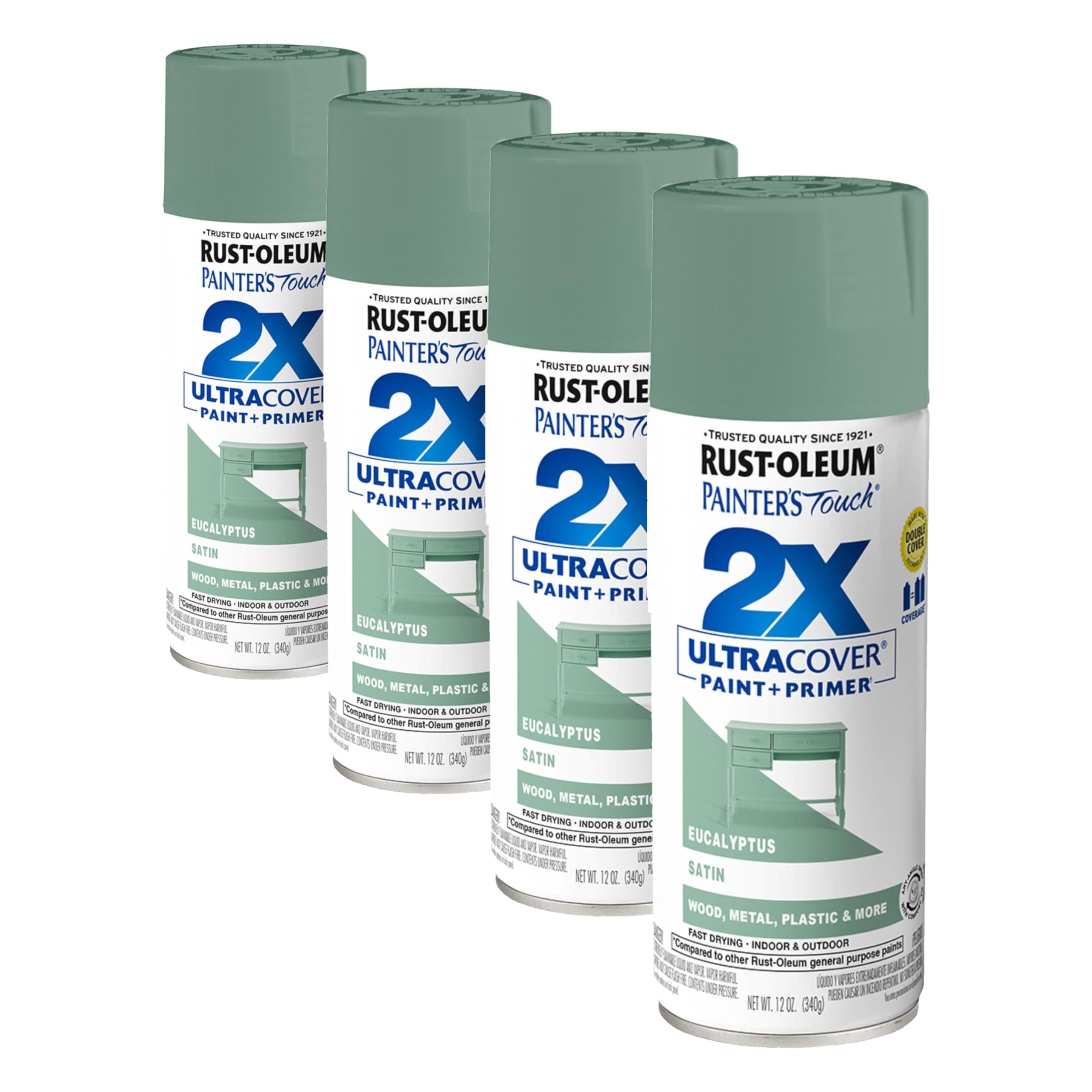 Rust-Oleum 383201 Painter's Touch 2X Ultra Cover Spray Paint, 12 oz, Satin Eucalyptus (Pack of 4)