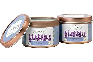 Aroma Naturals Tin Candle Lavender Essential Oil Natural Soy Scented, Tranquility, 2 Count