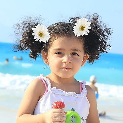 Miniatura 3 de Beaupretty 12 pinzas para el cabello de girasol, pasador de flores de margarita, hawaiano, playa, cocodrilo, pinzas para el cabello, broches para el