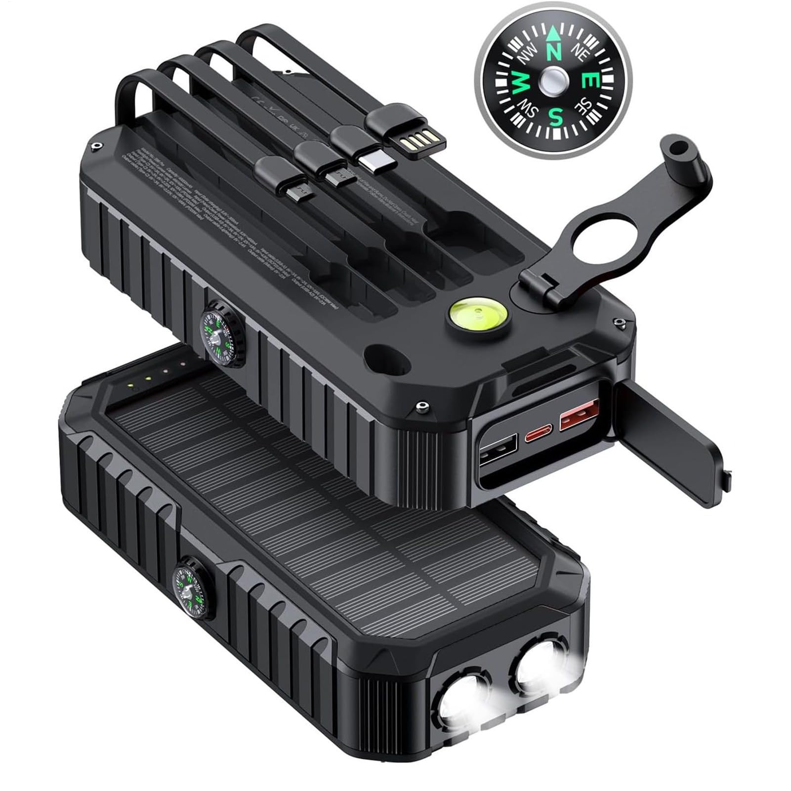 Power Bank Solare 20000mAh Modalità con Torcia | Power Bank Solare con Manovella Per Campeggio, Escursioni, Viaggi, Gite in Auto, Pesca, Backpacking, Festival Musicali