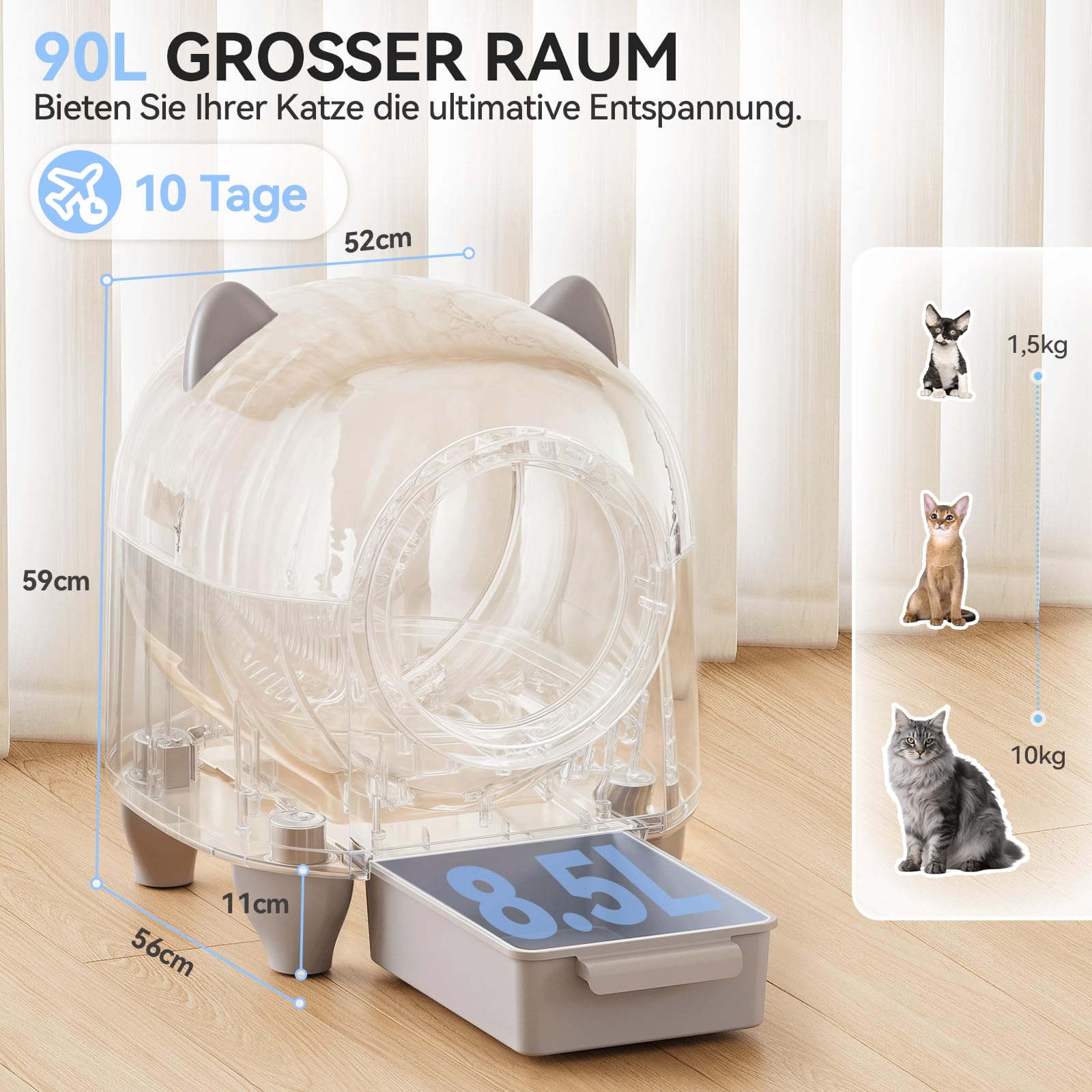 TRIUMPHKEY katzenklo Selbstreinigend, Automatische Katzentoilette 90L Große Fassungsvermögen mit APP, Geschlossen mit 6-Fach Geruchskontrolle & 9-Fach Schutz für KatzenFür mehrere Katzen