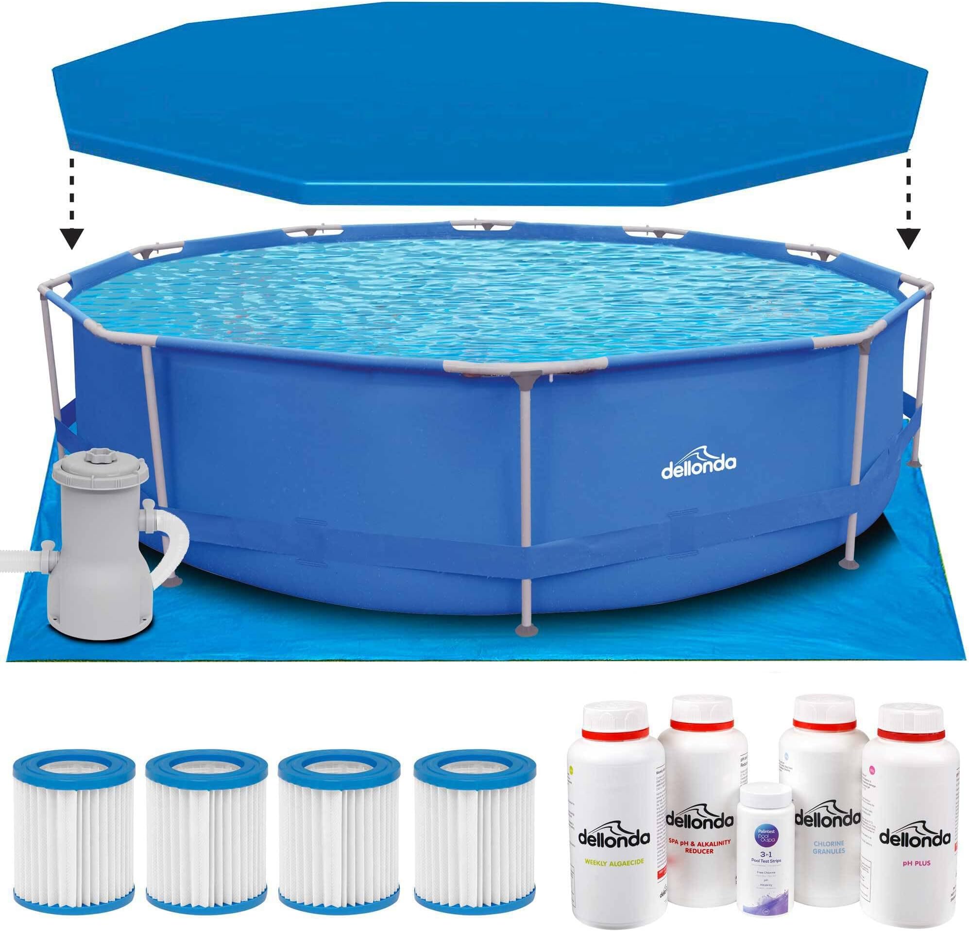 Dellonda 12ft Steel Frame Swimming Pool Round with Accessories, Blue - DL138