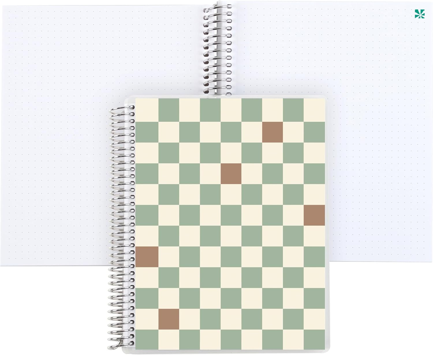 Erin Condren 8.5X11 Simple Checkered (Fern & Wheat) Spiral Notebook | 5Mm Dot Grid Layout For Dot Journaling, List-Making & Charting | 160 Pages, 80 Lb. Premium Paper