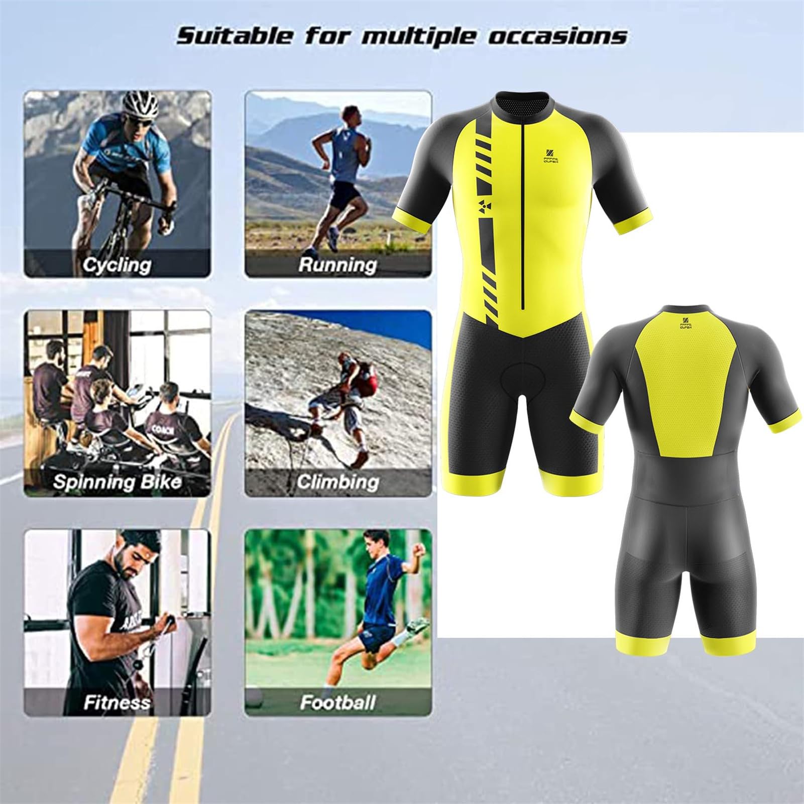 Tuta da Triathlon a Maniche Corte da Uomo, MTB Body Trisuit Cycling Skinsuit with Short Sleeve MTB Cycling Skinsuit with Gel Pad per Nuoto/Corsa/Ciclismo