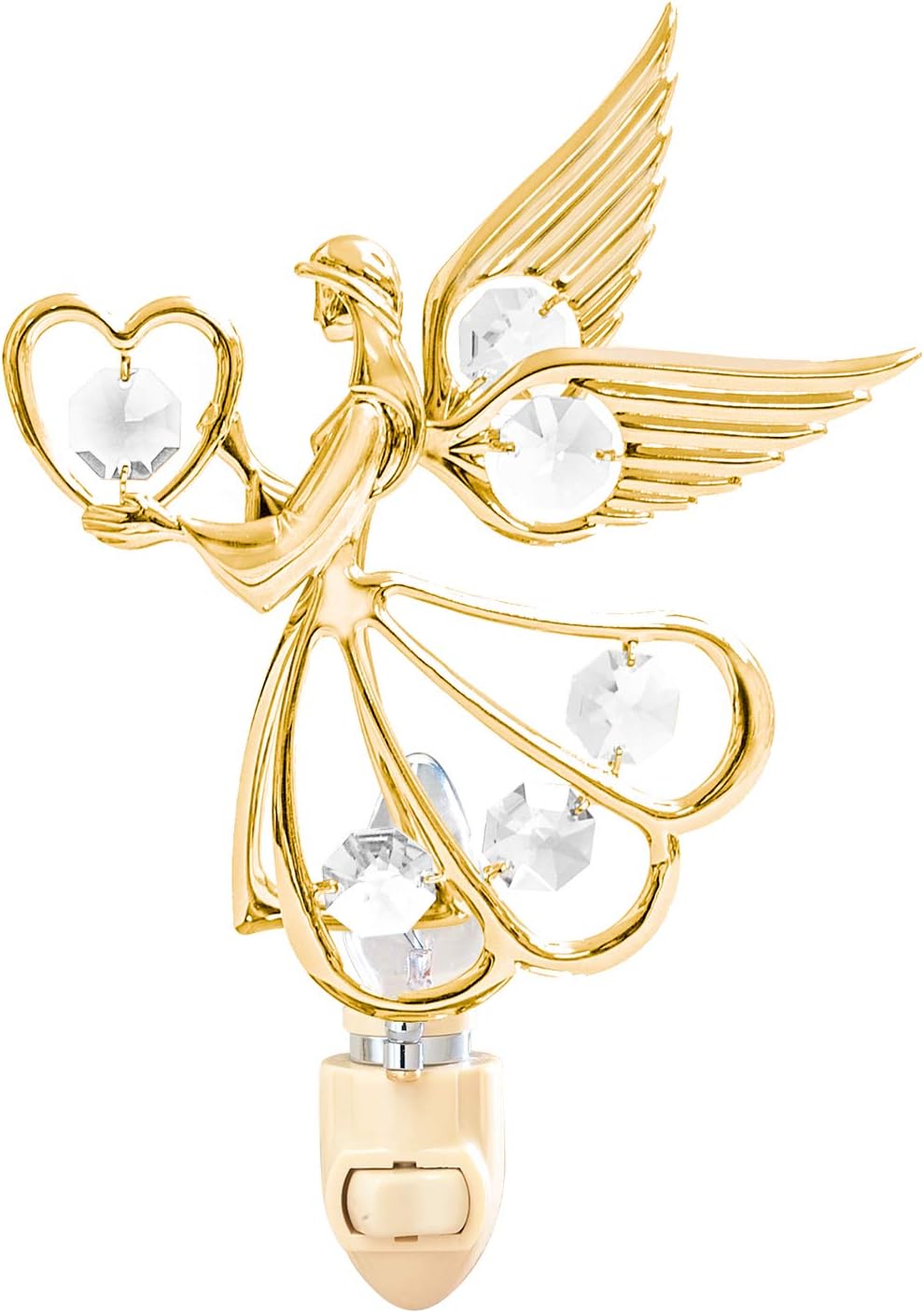 24k Gold Angel with Heart Night Light - Clear Mascot Crystal