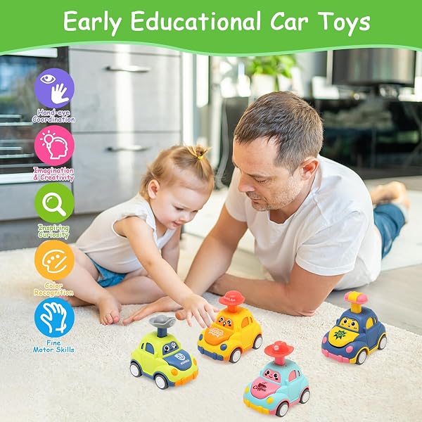 BelleStyle Coches Juguete para Bebes 1 Año, 4 Piezas Press-and-Go Conjunto de Vehículos para Niños Pequeños de 1 2 3 Años, Camiones De Juguete de Educación Regalos para 12 18 24 Meses Niños Niñas - 3