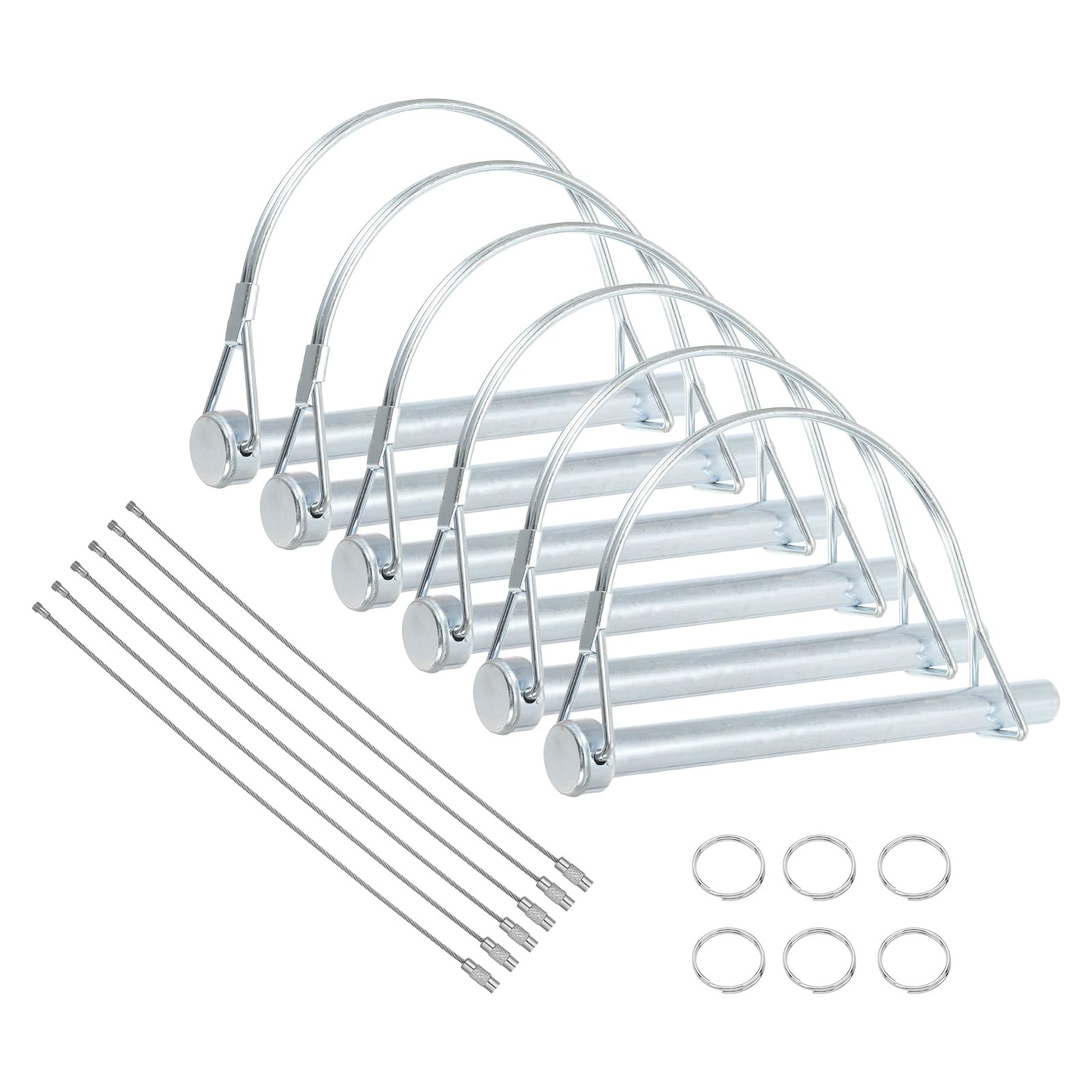 sourcing map 6Pcs Trailer Coupler Pin, 3/8" x 5-1/16" Trailer Hitch Locking Pin with Steel Quick Release Ring, Wire Shaft Locking Accessories for Farm Lawn Garden Wagons Towing