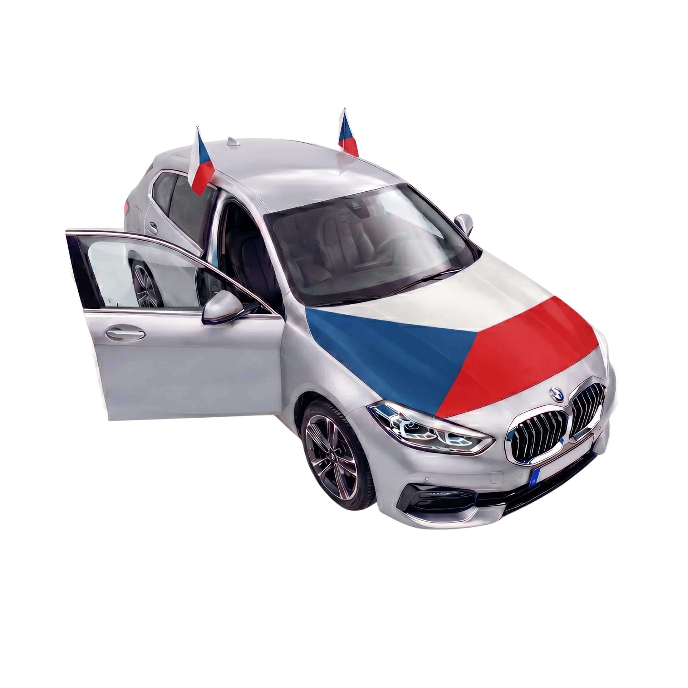 Auto Fahnen Tschechien Set - Motorhauben Fahne & 2 Autofahnen für Fenster, Fußball Fanartikel FZG für EM & WM, Tschechische Flagge Deko Set