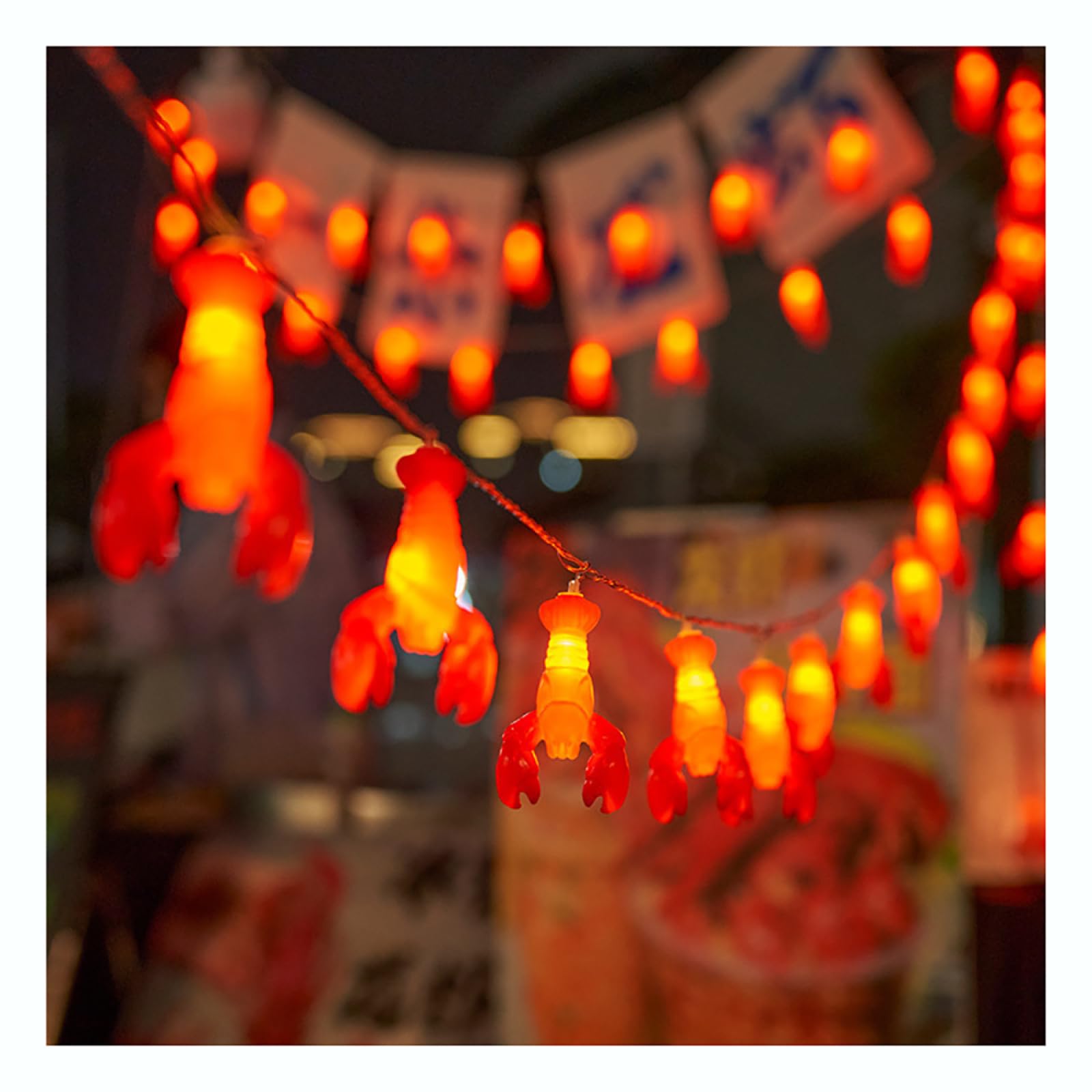 Creative Crayfish Beer Modeling String Lights|Stall Barbecue Night Market Atmosphere Decor Lamps|LED Silver Wire Fairy Lights For Party Birthday Christmas Bedroom Patio,Crayfish,6m(19.6ft)-40LED-USB