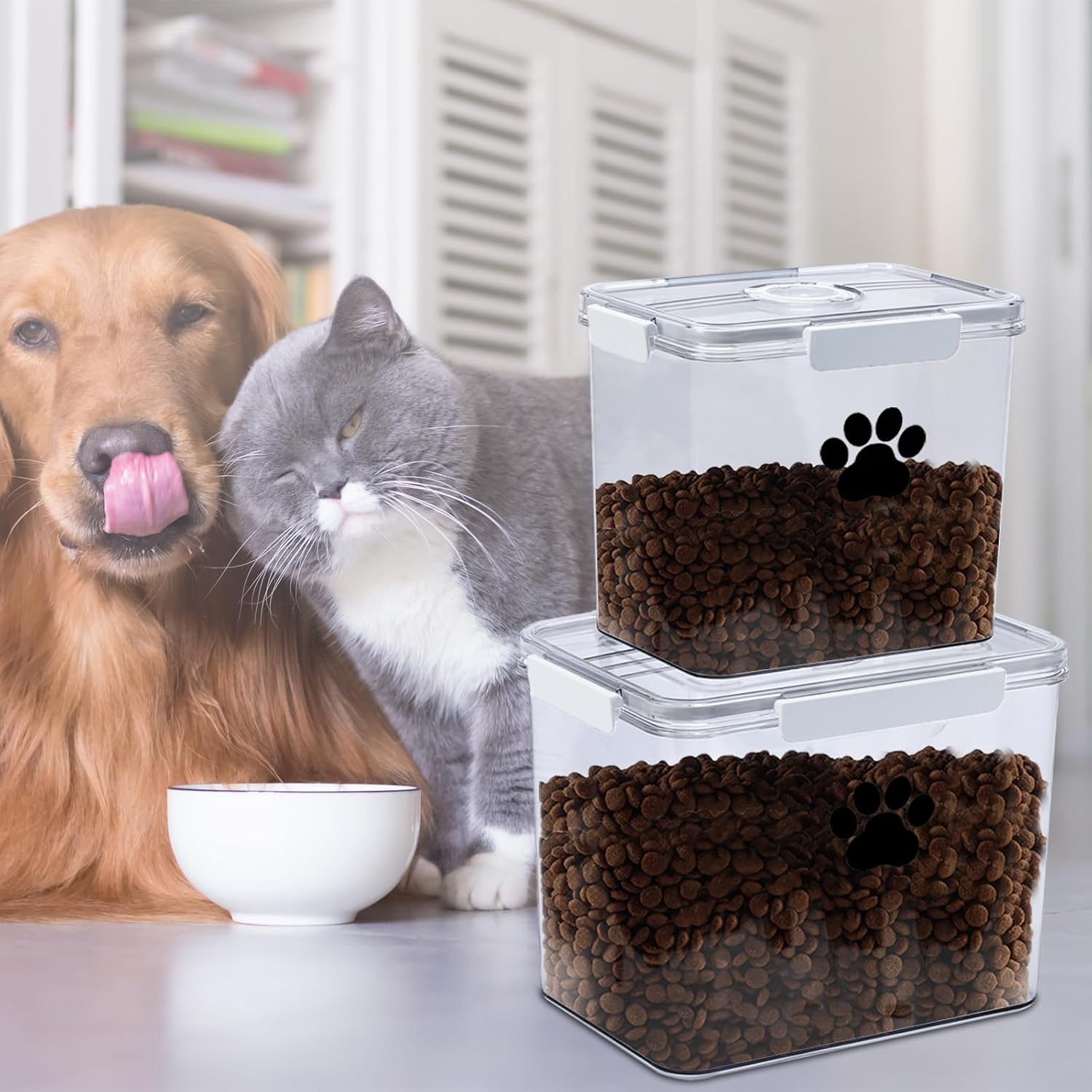Geyecete set of pet food container container for dog food with lids & spoon Airtight pantry cat food storage container dogfood storage containers